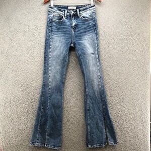 Flying Monkey Flare Jeans Womens 27 Blue Medium Wash Distressed Split Hem F5171